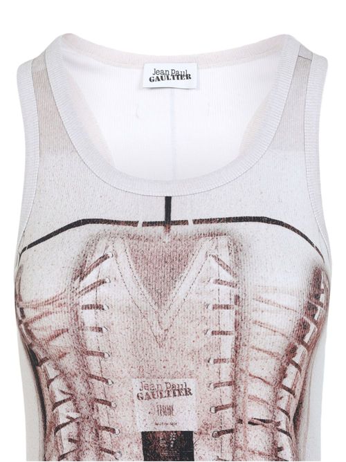 Cotton Ribbed Long Dress Printed Trompe L'il Corset JEAN PAUL GAULTIER | 2534FRO405J582260100